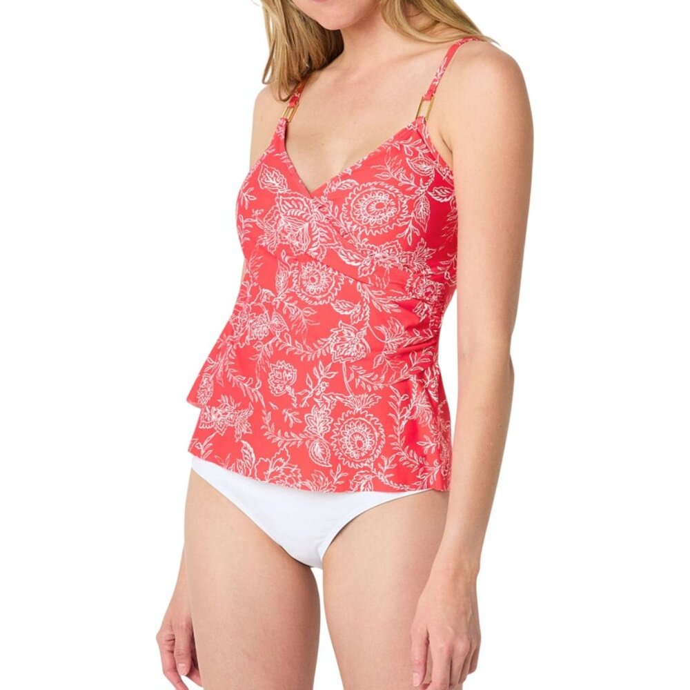 Liz Claiborne - Women's Lined Paisley Tankini Swimsuit Top - Red - 12